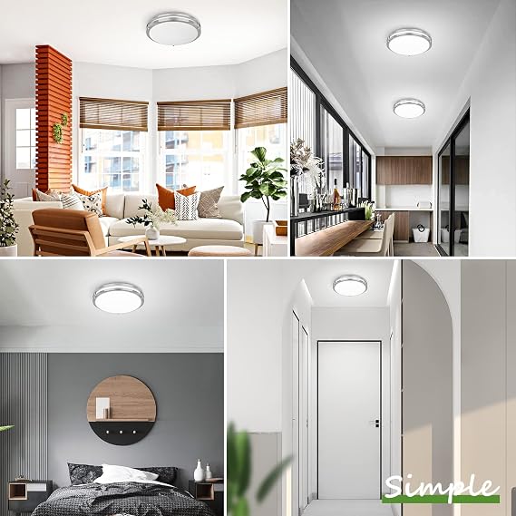 GoBright 2-Pack 13 inch Dimmable LED Ceiling Light Fixture, 36W Super Bright 3600 Lumens Brushed Nickel Flush Mount Light Fixture, 2700K-6500K Adjustable Ceiling Lights for Bedroom, Kitchen, Bathroom