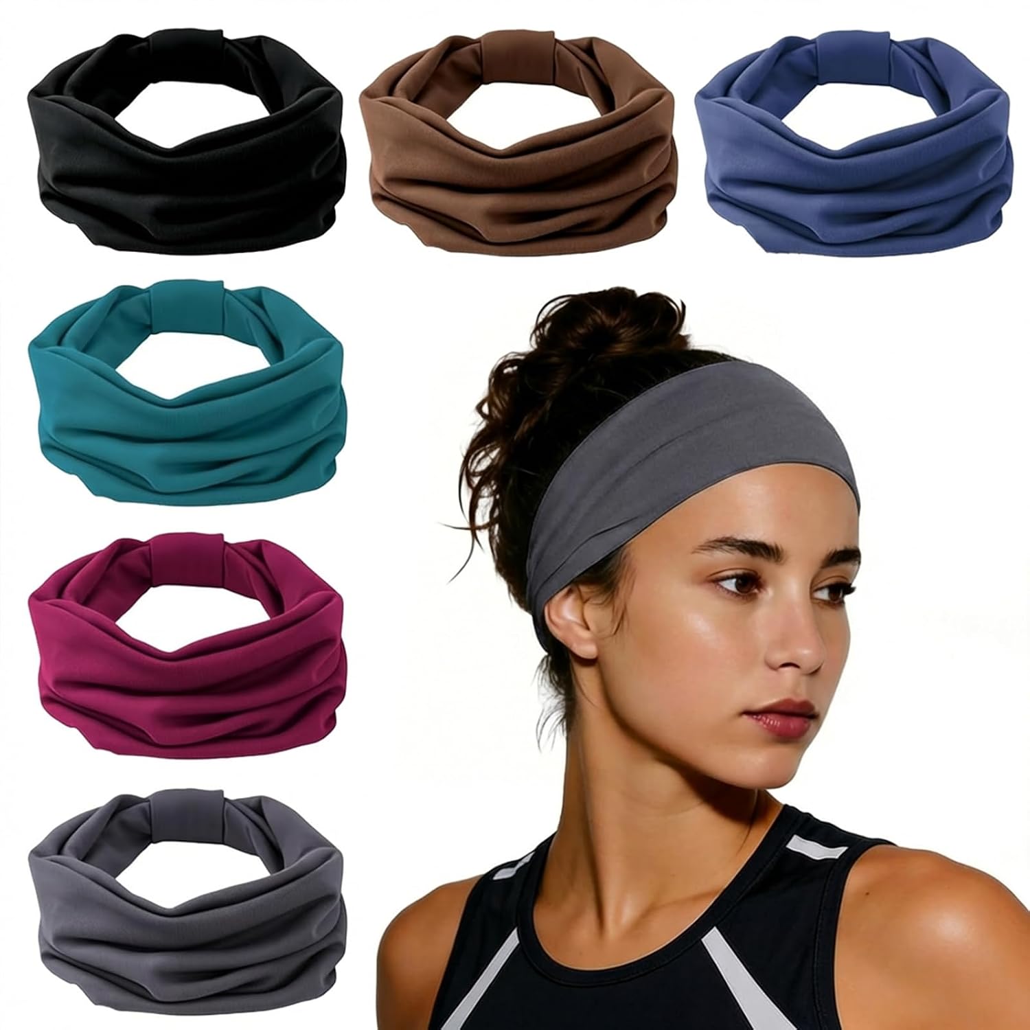 Headbands for Women, 6 Pack Wide Elastic Head Bands for Women's Hair, Non-Slip Thick Sports Stretchy Sweat Bands, Large Soft Knotted Headband for Workout Washing Face Running Makeup Spa Fashion