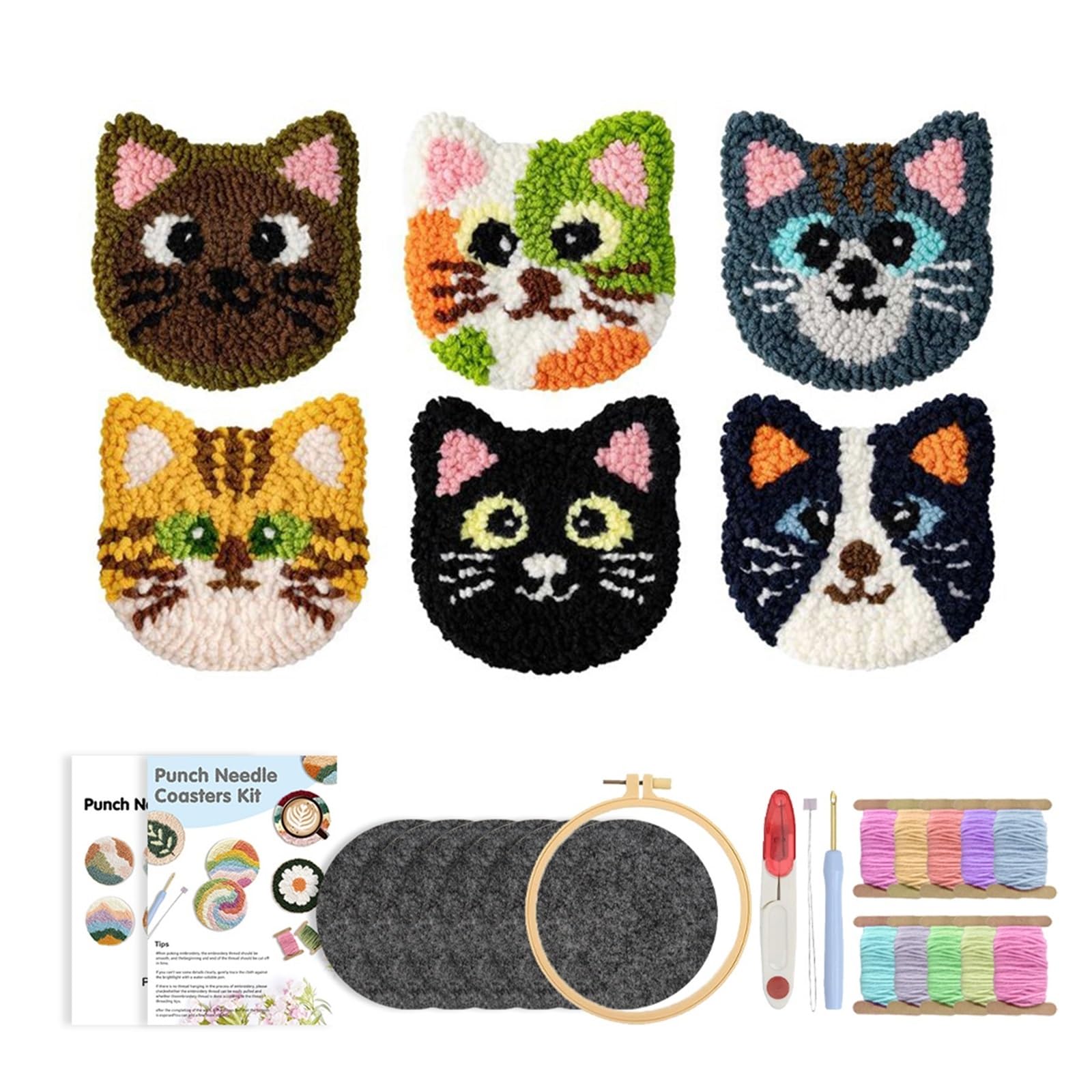 1set Punch Needle Embroidery Coaster Set For Adult Animal Tufting for DIY(Color3)