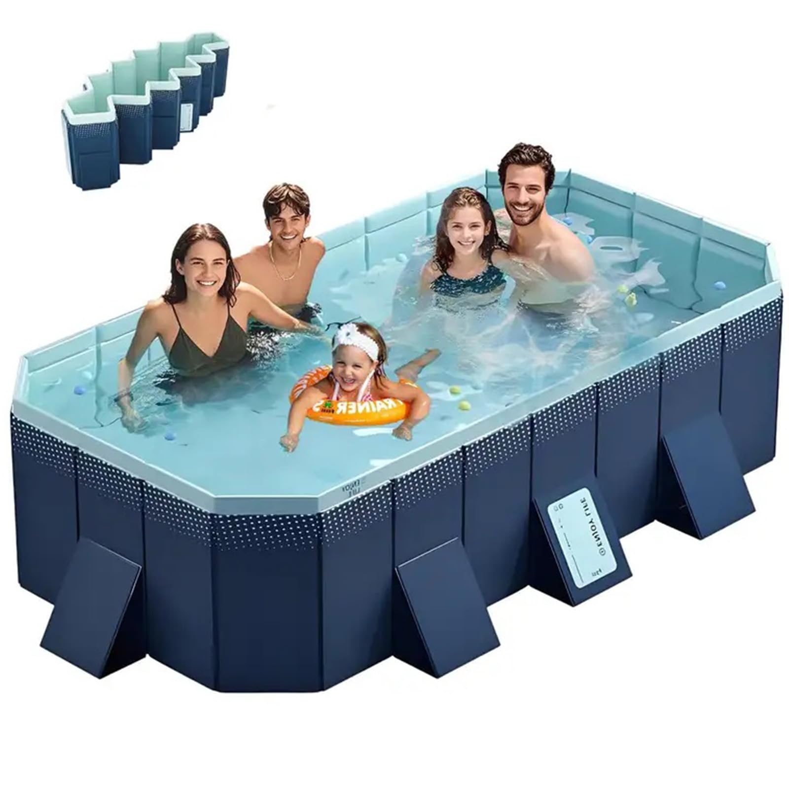 Foldable Pool, Hard Plastic Collapsible Pool, Large Non Inflatable Rectangle Pool Above Ground, Backyard Pool for Adults, Oversized Thickened, Easy
