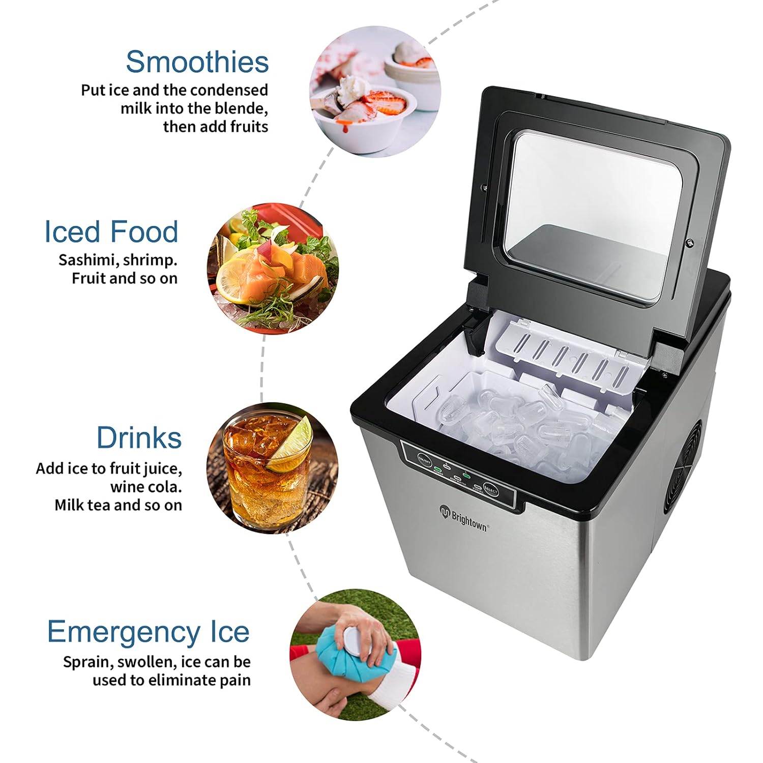 Portable Ice Maker for Countertop, 9 Ice Cube Ready in 7 Mins, 26 lbs in 24 hrs, Ice Maker Machine with Basket and Scoop for Home Bar Office Dorm Camping RV Parties Drinks, 2 Size Bullet Ice