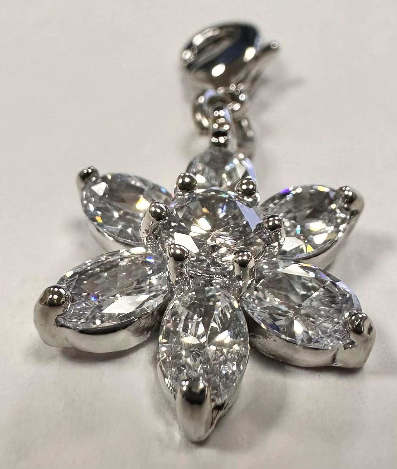 Quiges Crystal White Pear Cubic Zirconia Flower Clip On Charm Pendant Silver Plated Women's Jewellery - Image 2