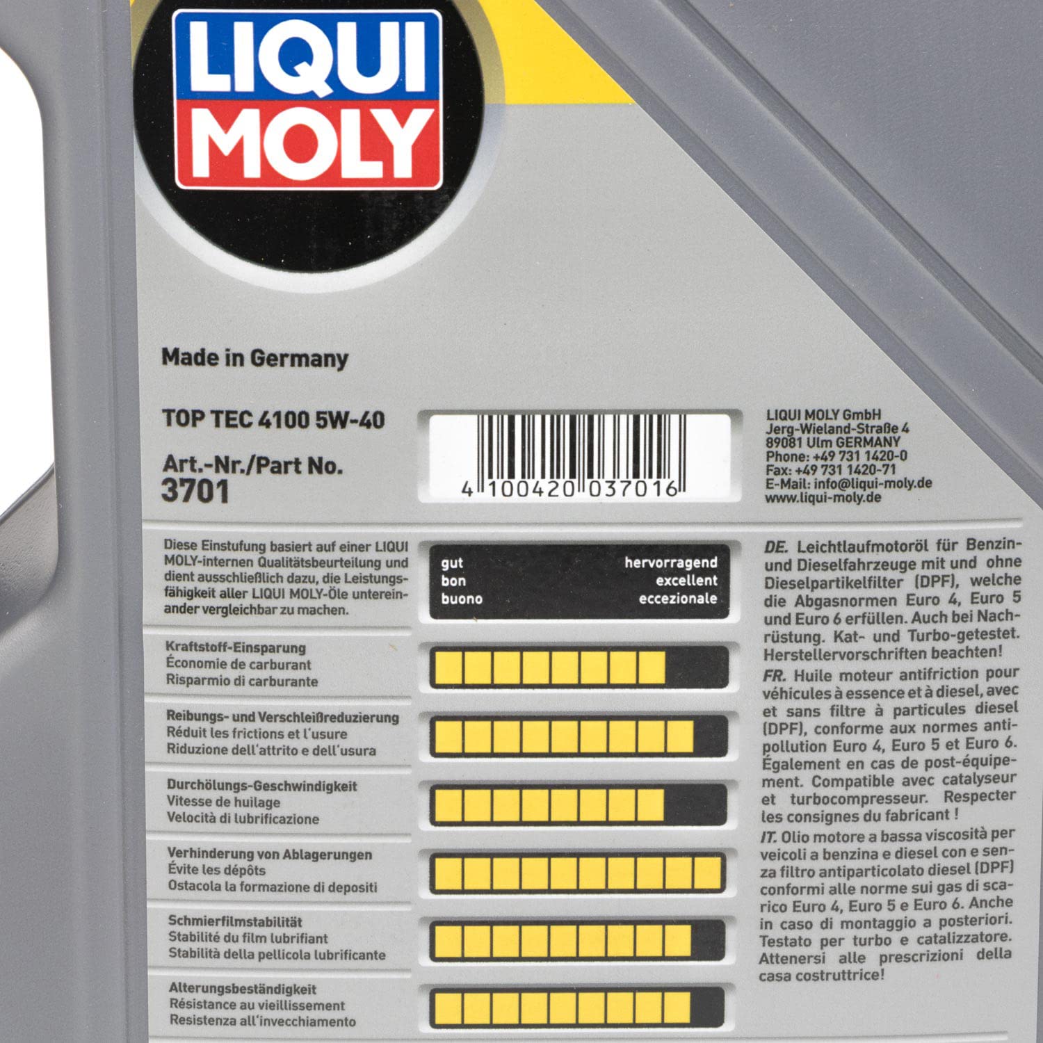 Motoröl Set Top Tec 4100 5W-40 5 Liter + Ölfilter SM836