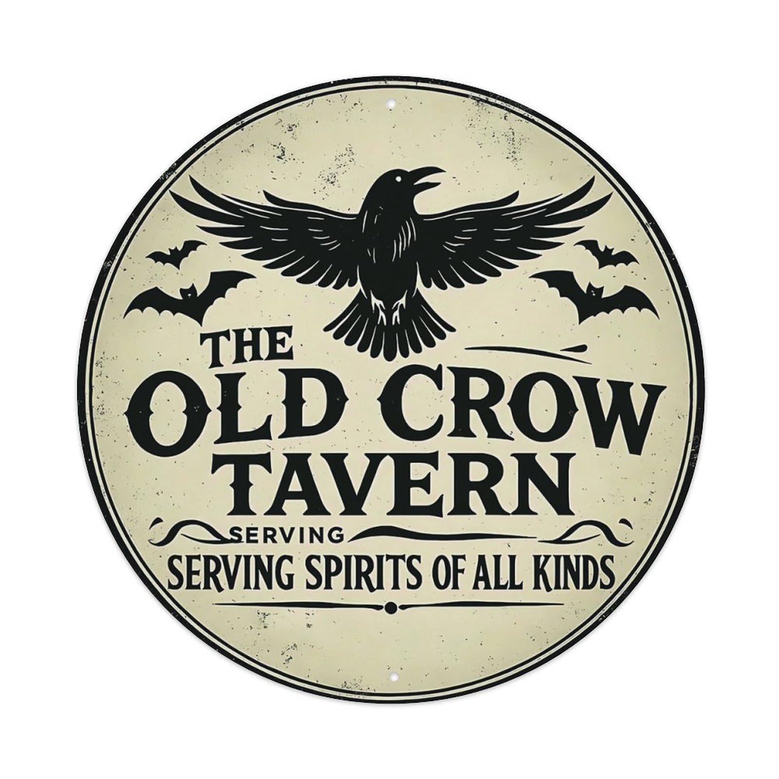 The Old Crow Tavern Raven Bat Vintage Wall Sign Vintage Aluminium Metal Sign, Retro Wall Decor for Home, Bar, Garage & Farmhouse 20x20cm