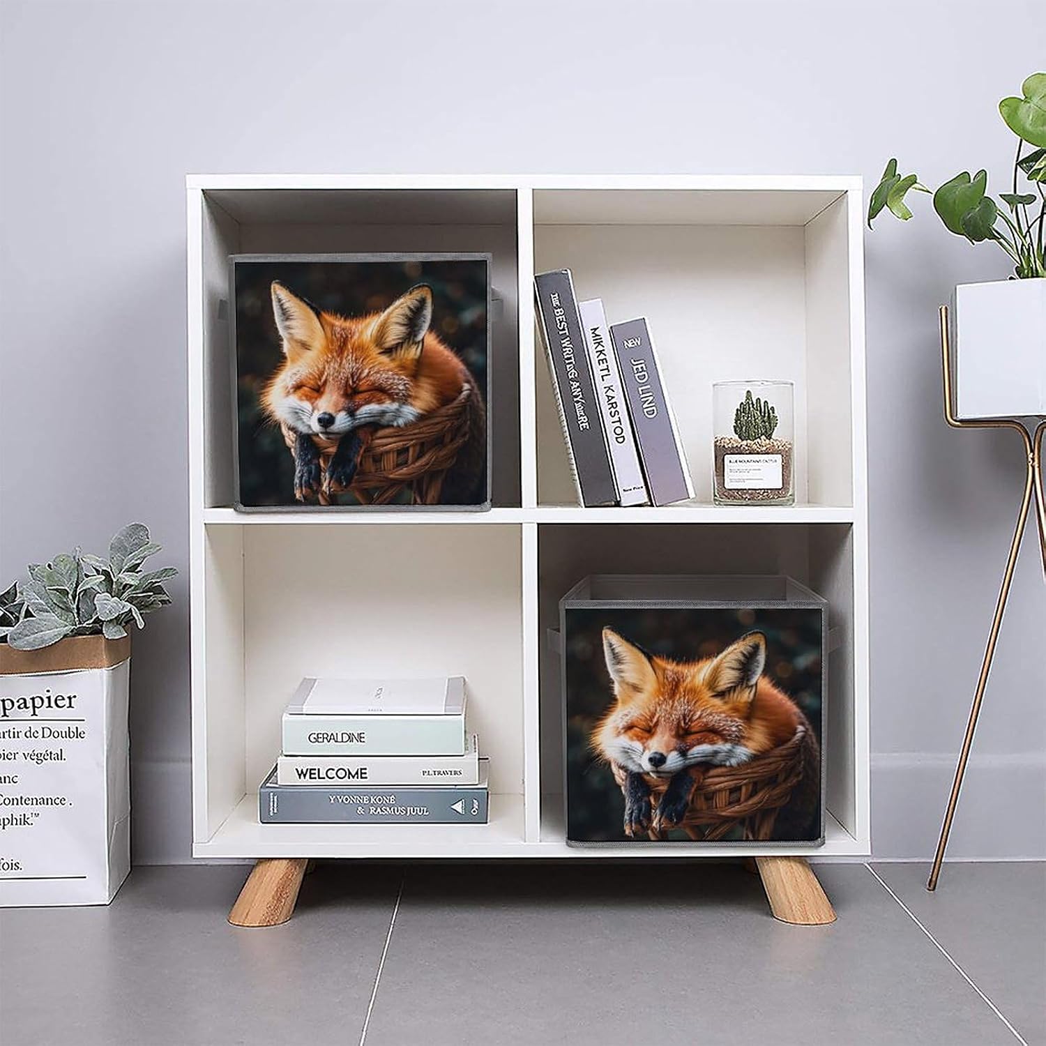 1PCS Foldable Storage Bins Funny Fox Creature Sleeping Printed Storage Boxes Large Capacity Storage Container With Handle Storage Cubes for Playroom Office Home Organization image 5