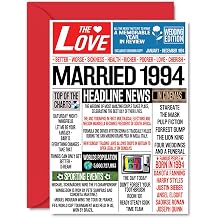 Stuff4 32nd Anniversary Cards for Women and Men, Married 1994 Newspaper | 32 Wedding Anniversary Card for Wife or Husband Brother Sister Aunt Uncle Vintage Retro 1994, A5 Greeting Cards