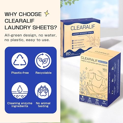 Miniatura 8 de CLEARALIF Kit de sábanas de detergente todo en uno, aroma a magnolia, hojas de lavandería de 160 cargas + 160 hojas de secado, juego de lavandería
