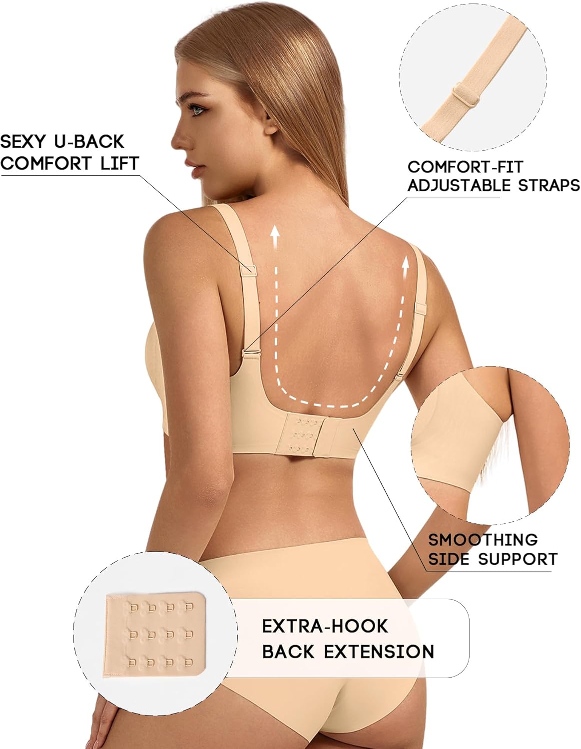 Women's Jelly Comfort No Underwire Bra - Scalloped Wireless Full Coverage with Push Up Lift, Seamless T-Shirt Bra - Image 3