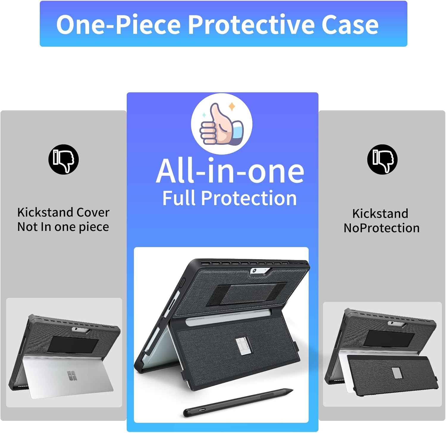 Case fit Microsoft Surface Pro 11/10/9/8 13-Inch, with Stent Cover, Hand Strap, All-in-one Rugged Case Compatible with Type Cover Keyboards, Black - Image 3