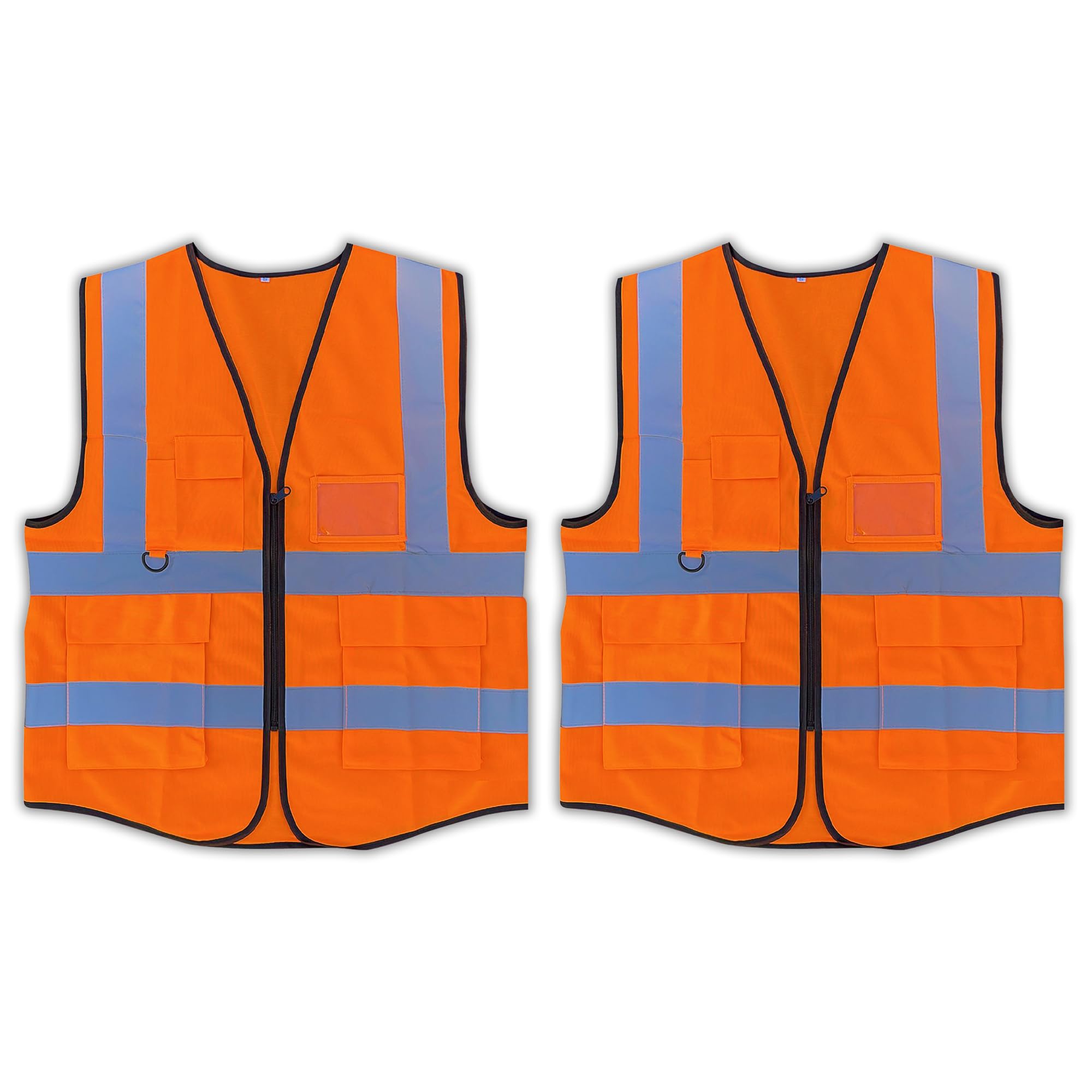Vasego - Pack of 2 Hi-Visibility Executive Reflective Safety Vest for Men & Women with Multi pockets with zipper -Class 2 Utility High Viz vest for adults with reflective strips (2, Orange, XXL)