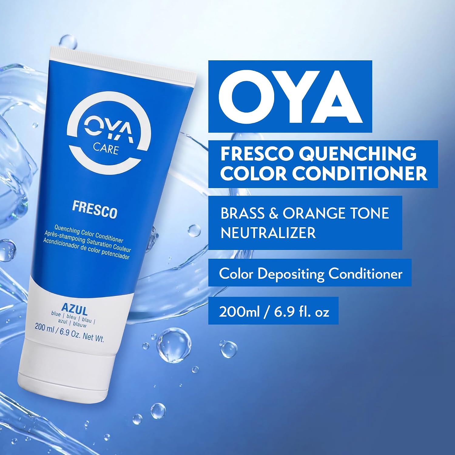 OYA Fresco Quenching Color Conditioner – Azul – Semi Permanent Color Depositing Conditioner for Brunette & Dark Blonde Hair – Neutralizes Orange & Brassy Tones – Supports Vibrancy & Moisture – 200ml