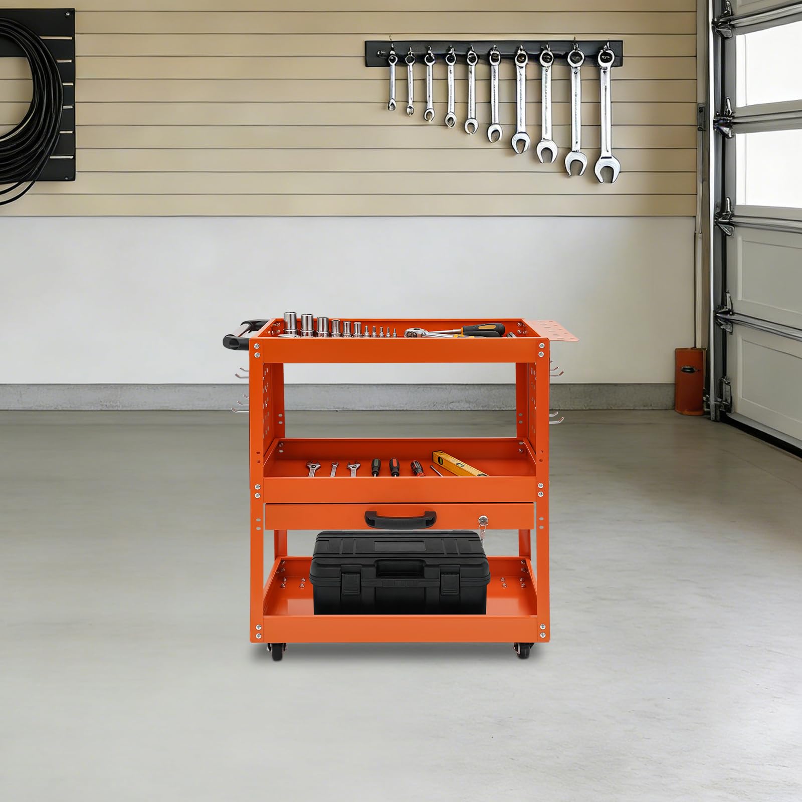 Carrello portautensili, carrello da officina, scaffale, cassetto, ruote, 249 kg