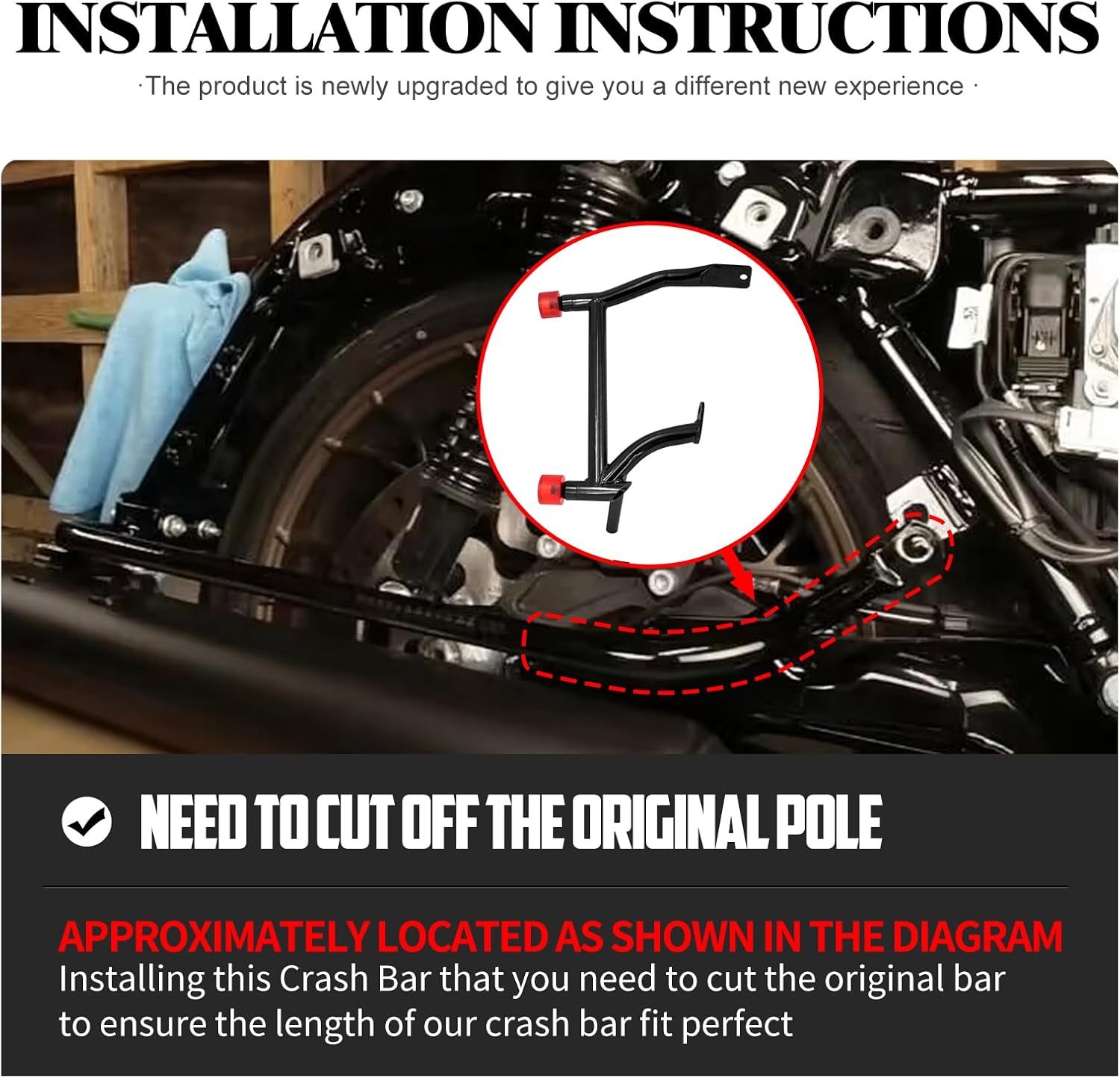 HDBUBALUS Saddlebag Guards Rear Saddlebag Support Bracket Kit Tip Over Protection Crash Bar Fit for Harley Touring Street Glide Road King Electra Glide CVO 2009-UP Black(W/ 4PCS Red Decor Wheel)