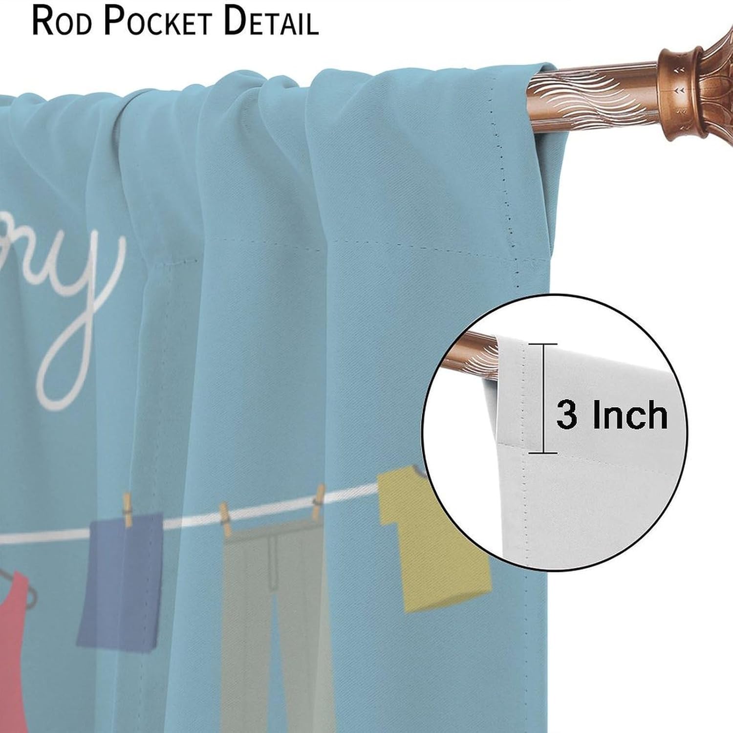 Laundry Room Curtain Wash Dry Fold Repeat Pattern Blackout Print Rod Pocket Window Drapes for Laundry Kitchen Bedroom Living Room 42x54in