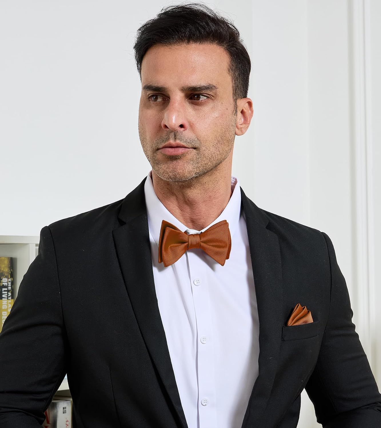 DecTwig Men's Woven Self Tie Bow Tie and Pocket Square Men's Formal Wear Black Bow Ties