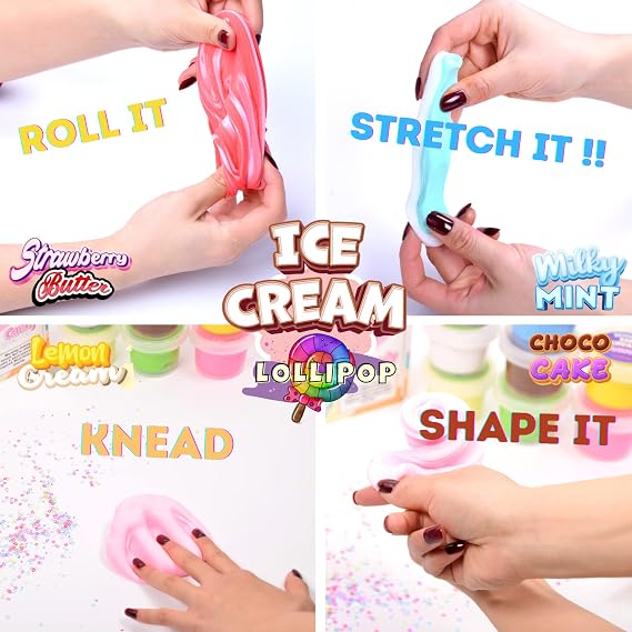6 Butter Slime Making Kit Super soft Non Sticky Fluffy Slime in Gift Box, Stretchy Scented Ice Cream Toy with Cake Charms, Slime Kits for Girls Boys, Party favours for Kids