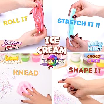 6 Butter Slime Making Kit Super soft Non Sticky Fluffy Slime in Gift Box, Stretchy Scented Ice Cream Toy with Cake Charms, Slime Kits for Girls Boys, Party favours for Kids