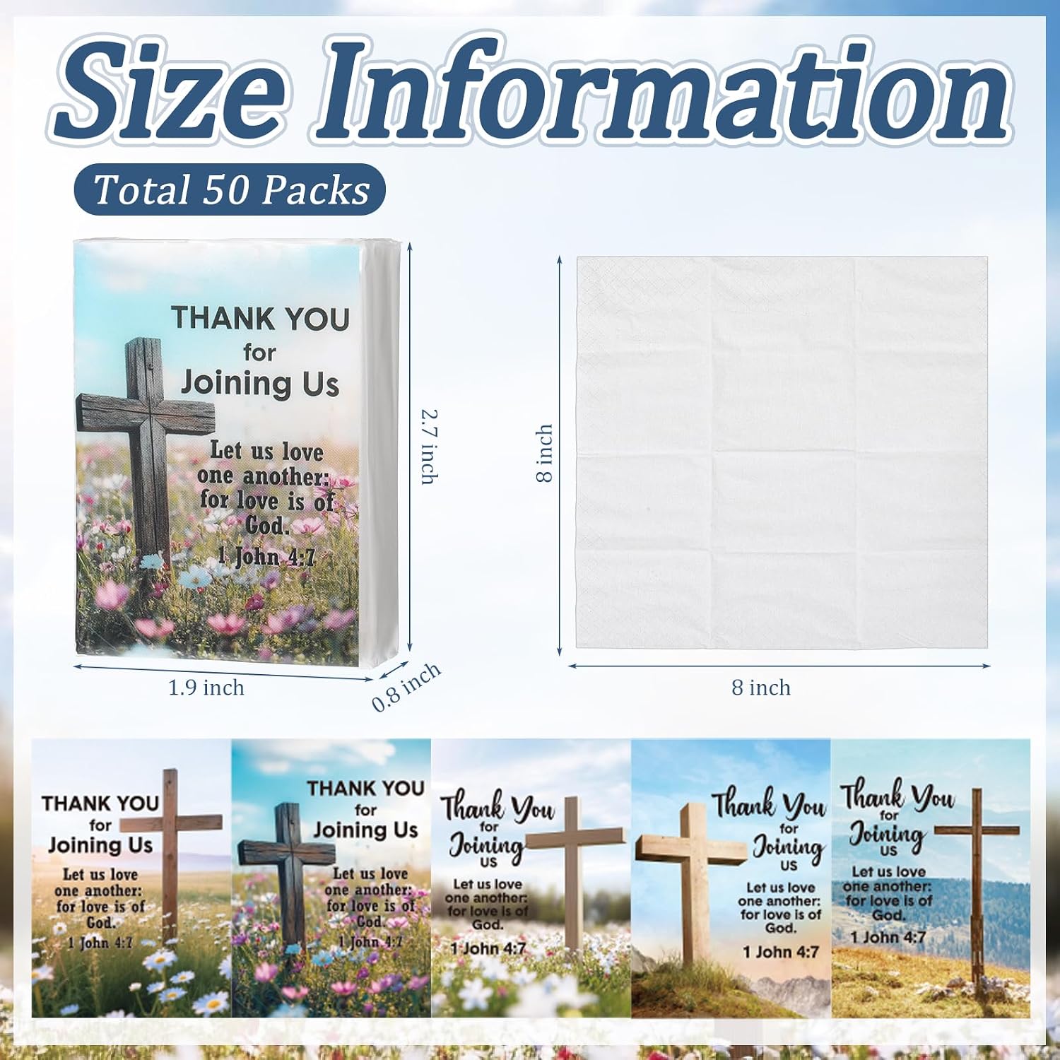 Tinlade 50 Pcs 2026 VBS Church Pocket Tissues Gifts Welcome to Our Church Pocket Tissues Bulk Sunday School Christian Bible Verse Travel Packs 3 Ply Mini Travel Size for Religious Party Favor