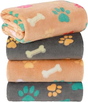 LINENLUX Dog Blankets 4-Pack, Super Soft Fluffy Fleece Pet Throw Warm