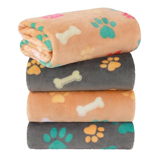 LINENLUX Dog Blankets 4-Pack, Super Soft Fluffy Fleece Pet Throw Warm