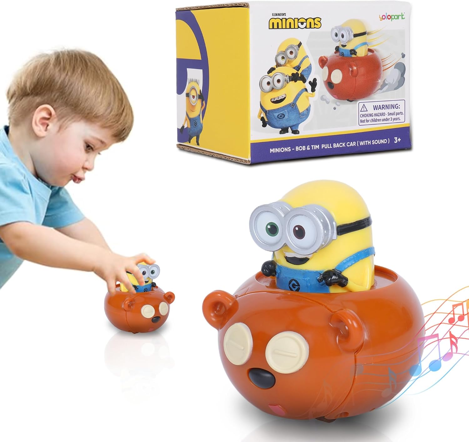 YOLOPARK Minions Despicable Me Toy Car,2.75 Inch Mini Bob & Tim Pull Back Car with Sound,Birthday Party Favor Gifts for Toddler 3 4 5 6 7 Year Old