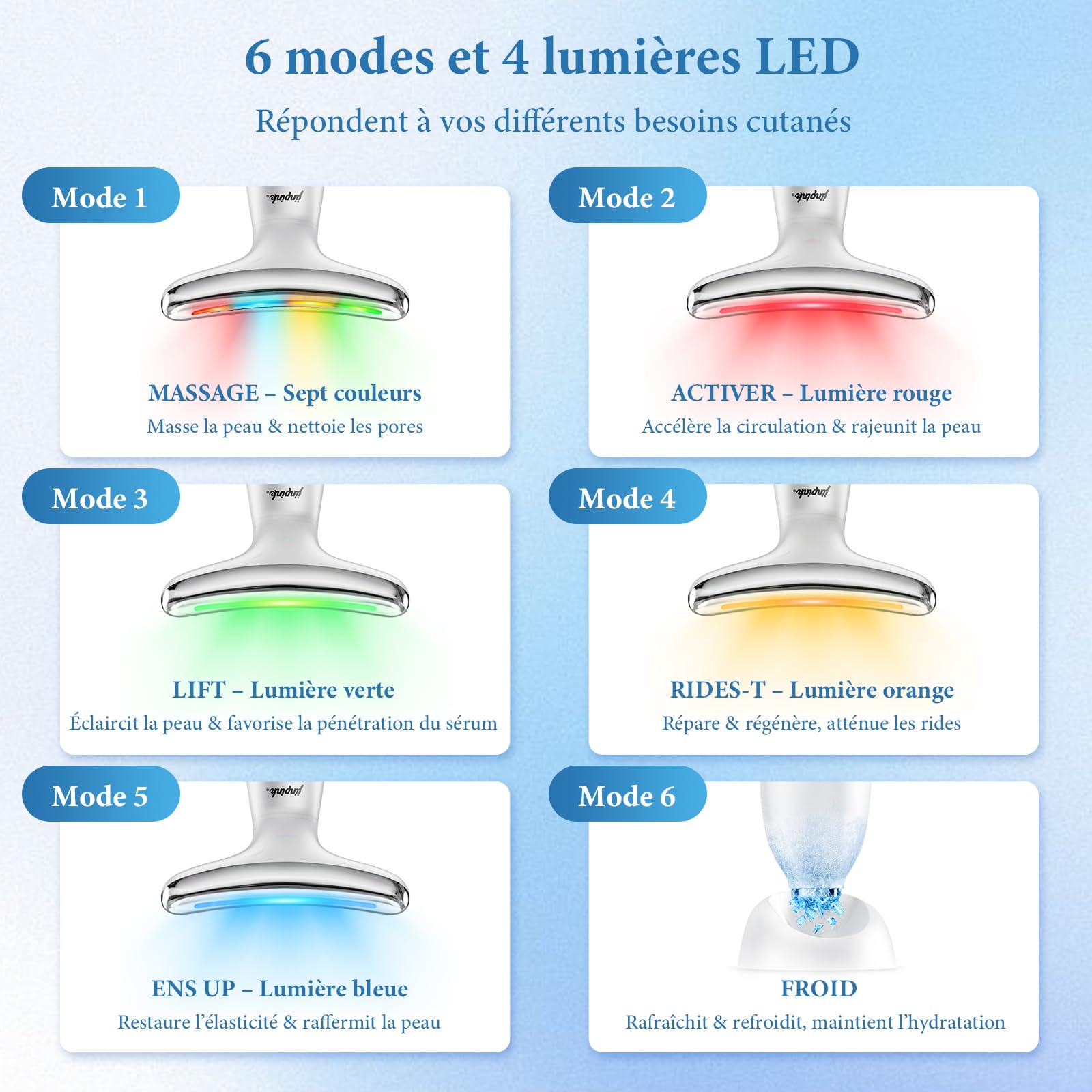 Appareil Visage Anti Ride Lifting: Masseur Visage 5°C Froid & 45°C Chaleur – Appareil Massage de Beauté Electrique EMS 6 Modes LED 7 Couleurs – Soin Anti-Âge Raffermissant Face Cou Double Menton Lift