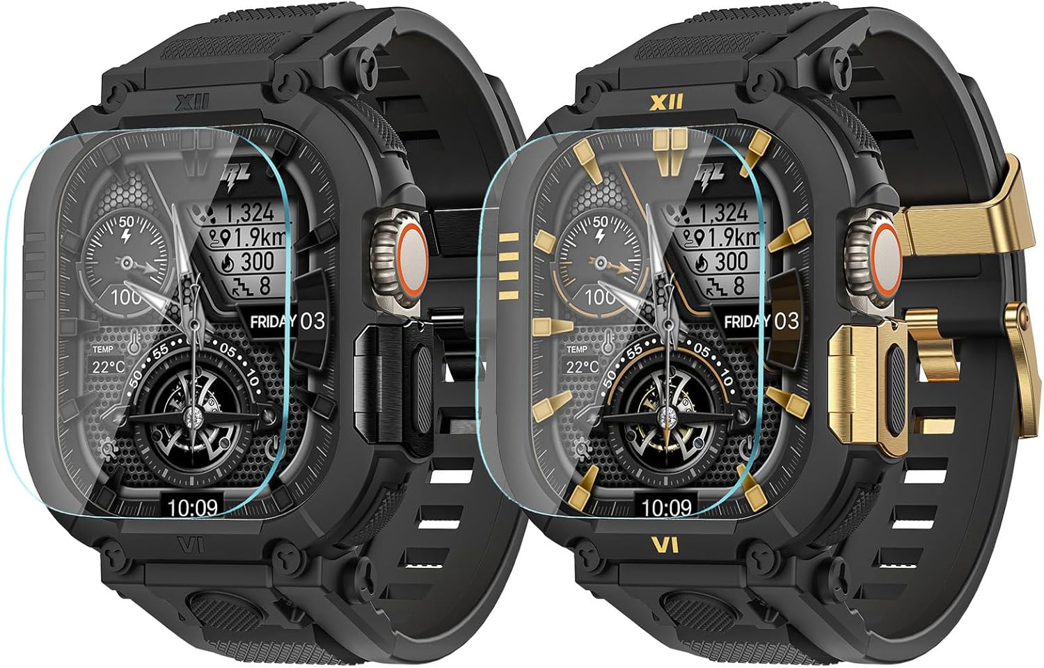 XYF Sport Smartwatch Cases with Band for Men, Rugged Shockproof Protective Metal Bumper Case,Compatible with Apple Watch Ultra 3/2/1 (49mm) Wristband with Screen Protector