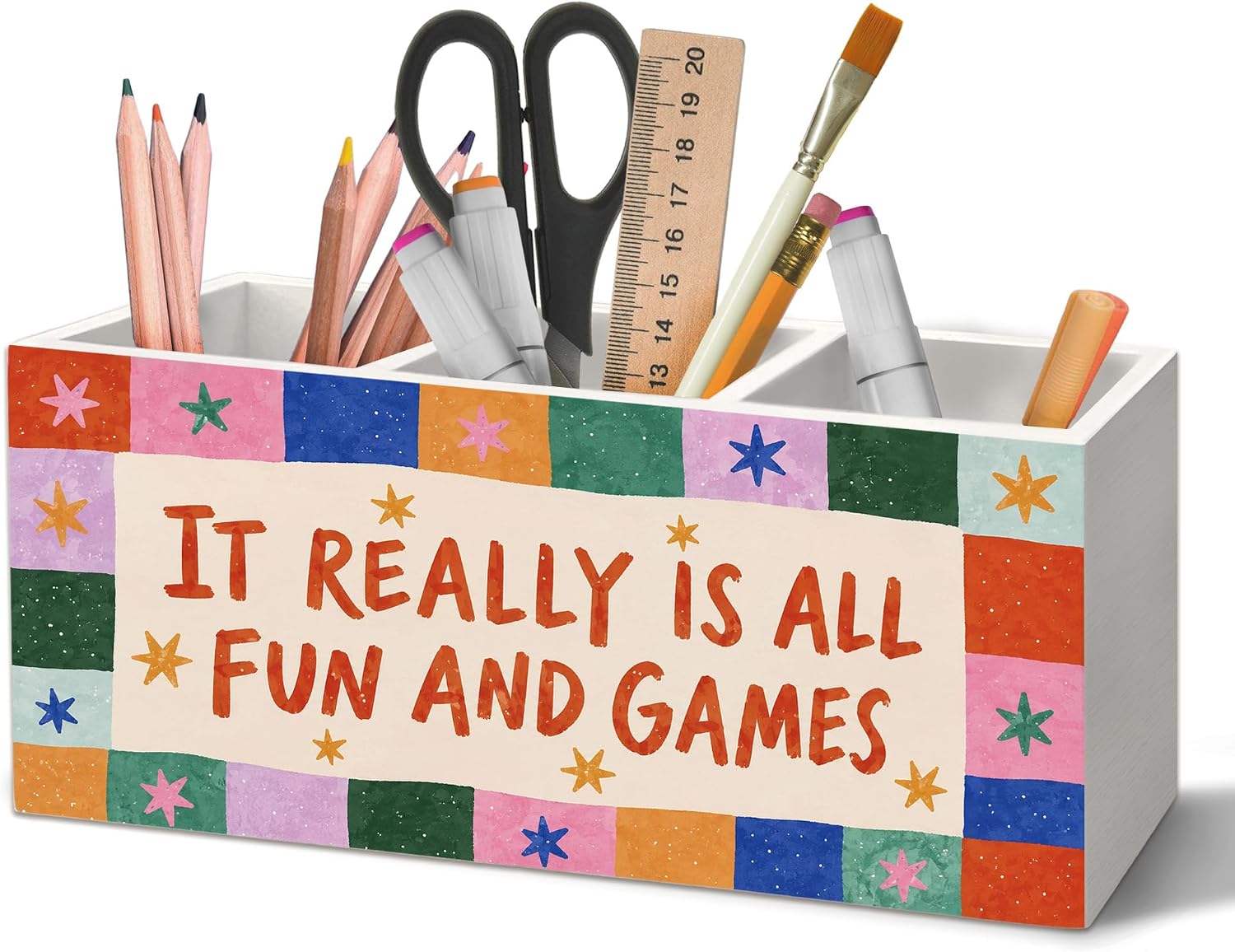 Retro Kids Playroom 3 Compartment Pen Holder Organizer for Desk