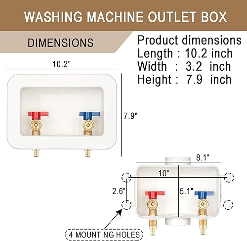 Miniatura 5 de 1 unidad Lingmfg - Caja de salida para lavadora de 12 pulgada PEX-B con drenaje central de 2 pulgadas, conecta mangueras de lavadora de 34 pulgadas