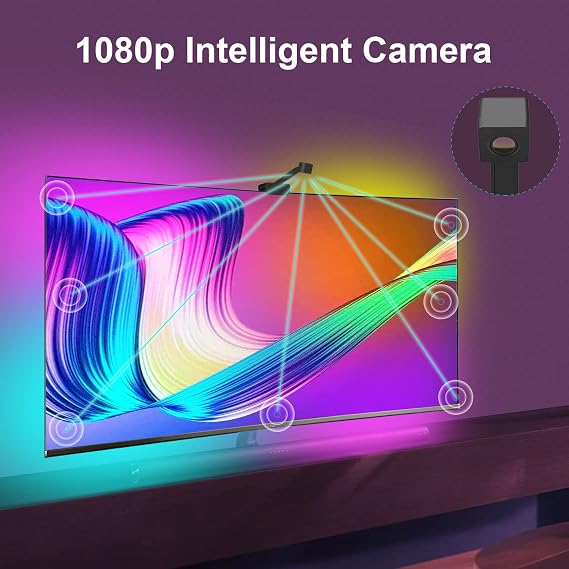 XRC TECH LED RGBIC WiFi TV Backlights Tuya App Control with HD 1080P Camera Mulitcolor Music Sync TV Backlights Strip for 55-65 inch TV PC Kits
