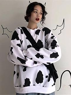 DENGS Cute autumn hooded sweater sweater women's top loose casual milk printed hooded sweater street girl pullover Japanese hoodie funny girl-1,XXL