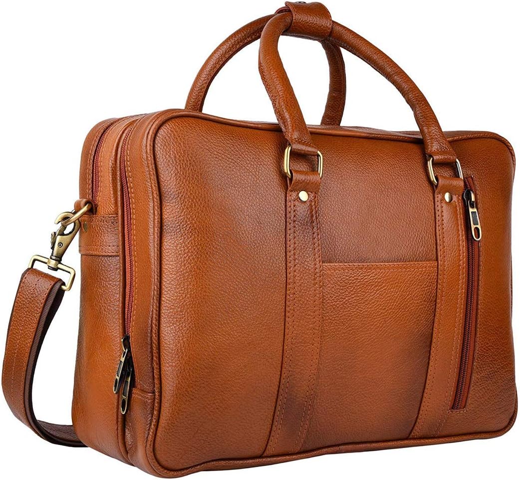 OMAX FASHION Leather Messenger Laptop Bag for Men Double Compartment Size16 Inch Shoulder Briefcase Bag For Travel Business Office Work Documents Phone Ipad Small Electronics Holder - By OMAX