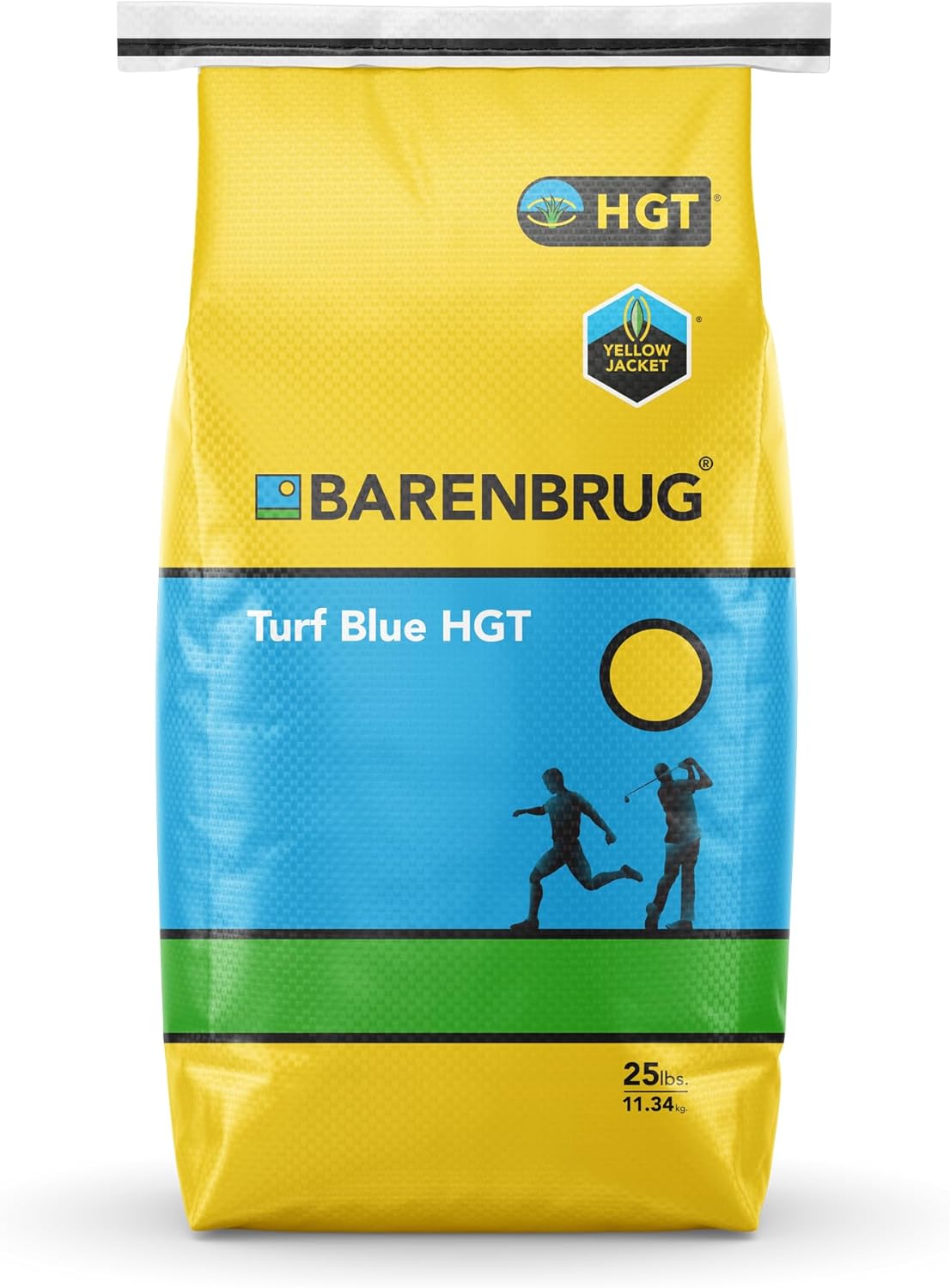 Barenbrug Turf Blue Healthy Grass Technology Grass Seed with Yellow Jacket Coating - Heavy Traffic Seed for Use on Sports Fields, Golf Courses, Parks, Lawns, and Yards, Yellow (25 LB Bag)