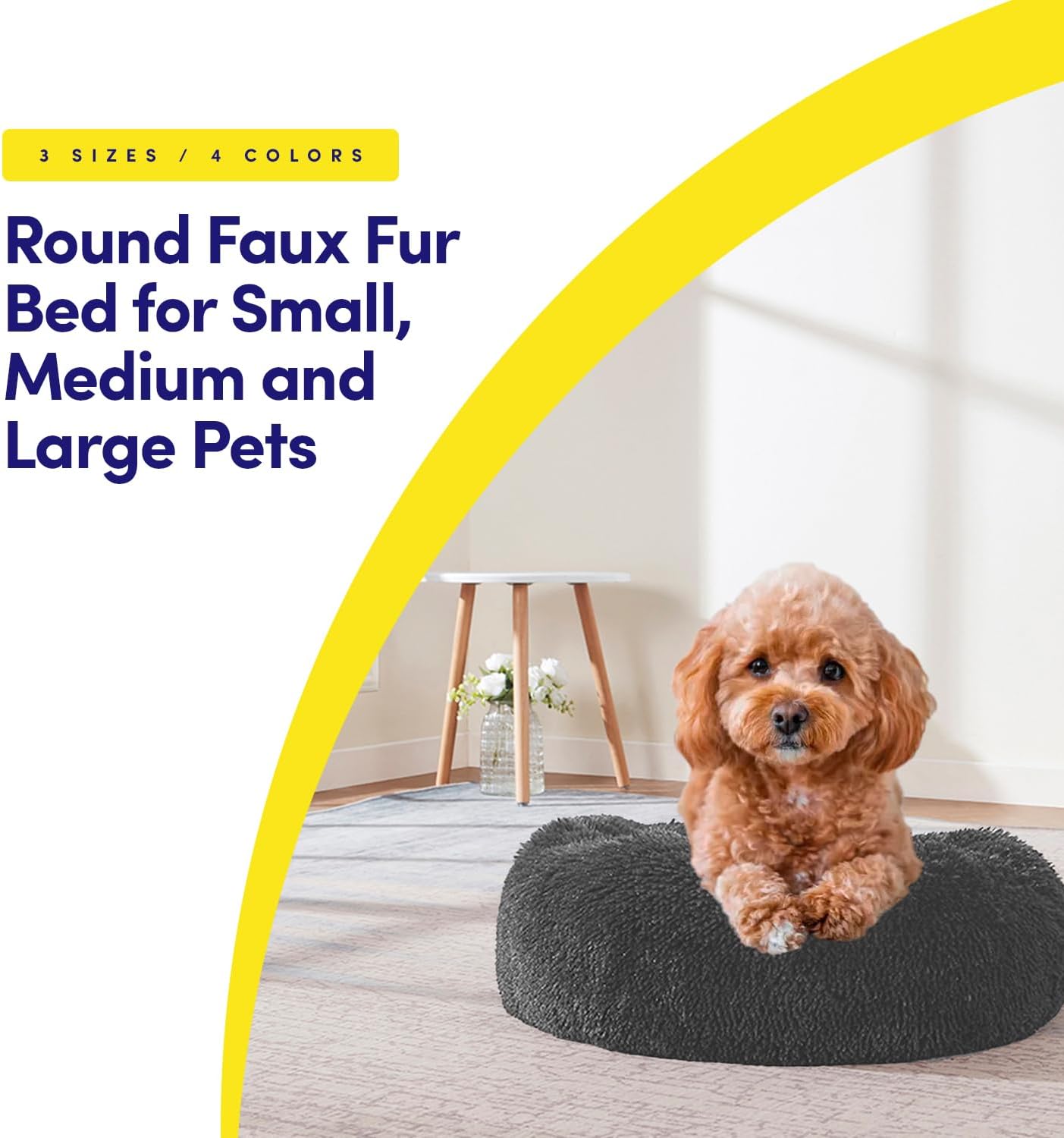 Dog & Cat Bed: Round Faux Fur Pet Bed - Plush, Cozy, & Calming Donut Bed for Large Pets - Soft & Comfortable Sleeping Cushion for Napping & Lounging, 30" Round, Dark Gray