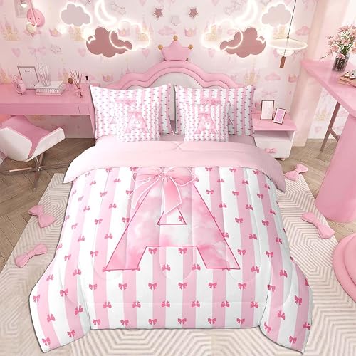 Feelyou Pink Bowknot Comforter Set with Sheets 7 Piece Full Size