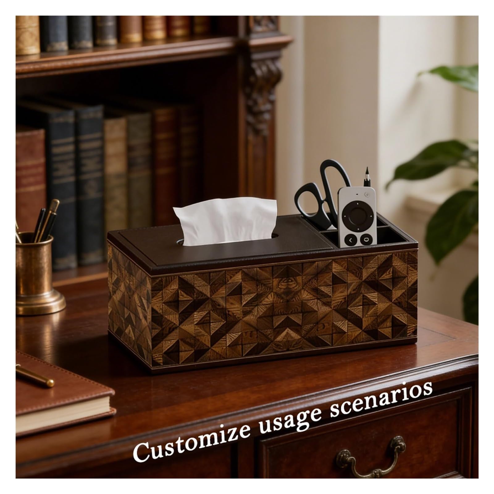 Kosmetiktuch-Spenderbox Amerikanischer Taschentuchbox-Halter, Wohnzimmer-Nachttisch aus Holz und Leder Must-Haves für die Wohnung(Single Grid)