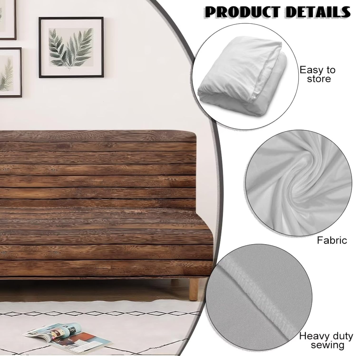 Armless Sofa Futon Slipcovers Brown Wood Premium Stretch Fabric Sofa Couch Bed Covers Comfortable Soft Furniture Protector Easy to Clean