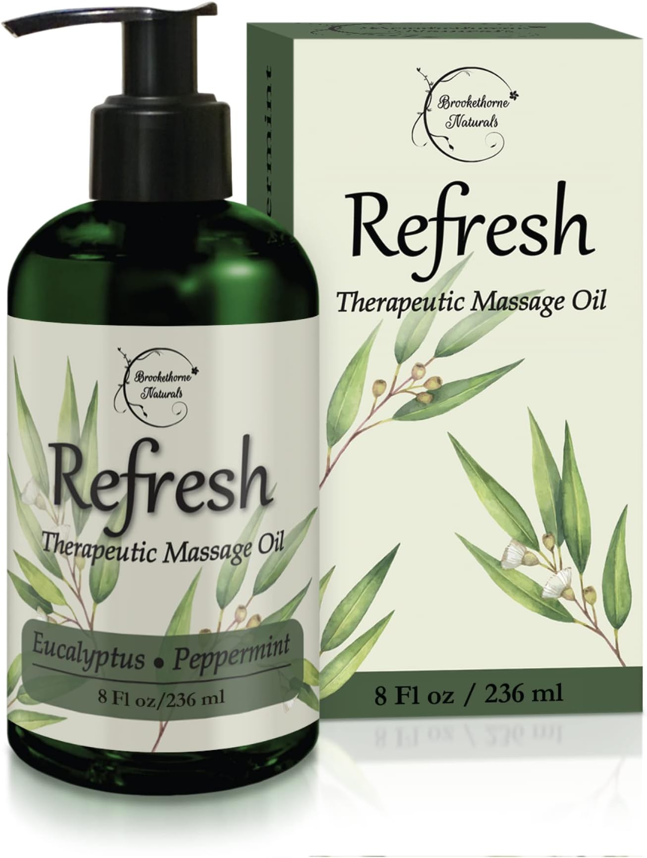 Refresh Massage Oil for Massage Therapy with Eucalyptus & Peppermint Essential Oils - All Natural - Ideal for Full Body Relaxation – Nut Free Formula 8oz