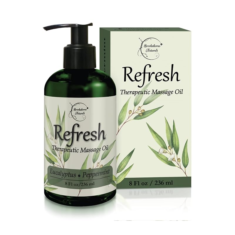 Brookethorne Naturals Óleo de Massagem Refresh com Eucalipto e Hortelã-pimenta, 240 mL