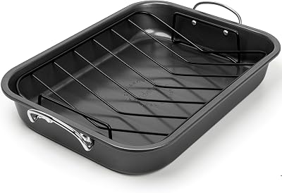 MICHELANGELO 15-Inch Turkey Roasting Pan with V Rack, Carbon Steel