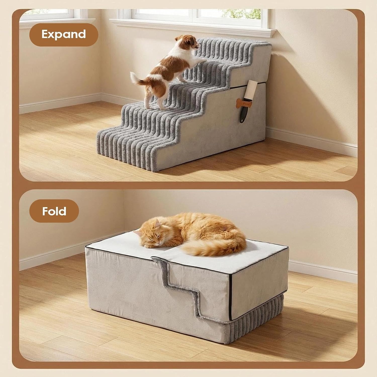 Dog Steps for Bed, with High Density Foam, Non Slip Pet Stairs | Portable Dog Steps, Supportive Climbing Ramp, Removable Cover, for Sofa Bed Couch
