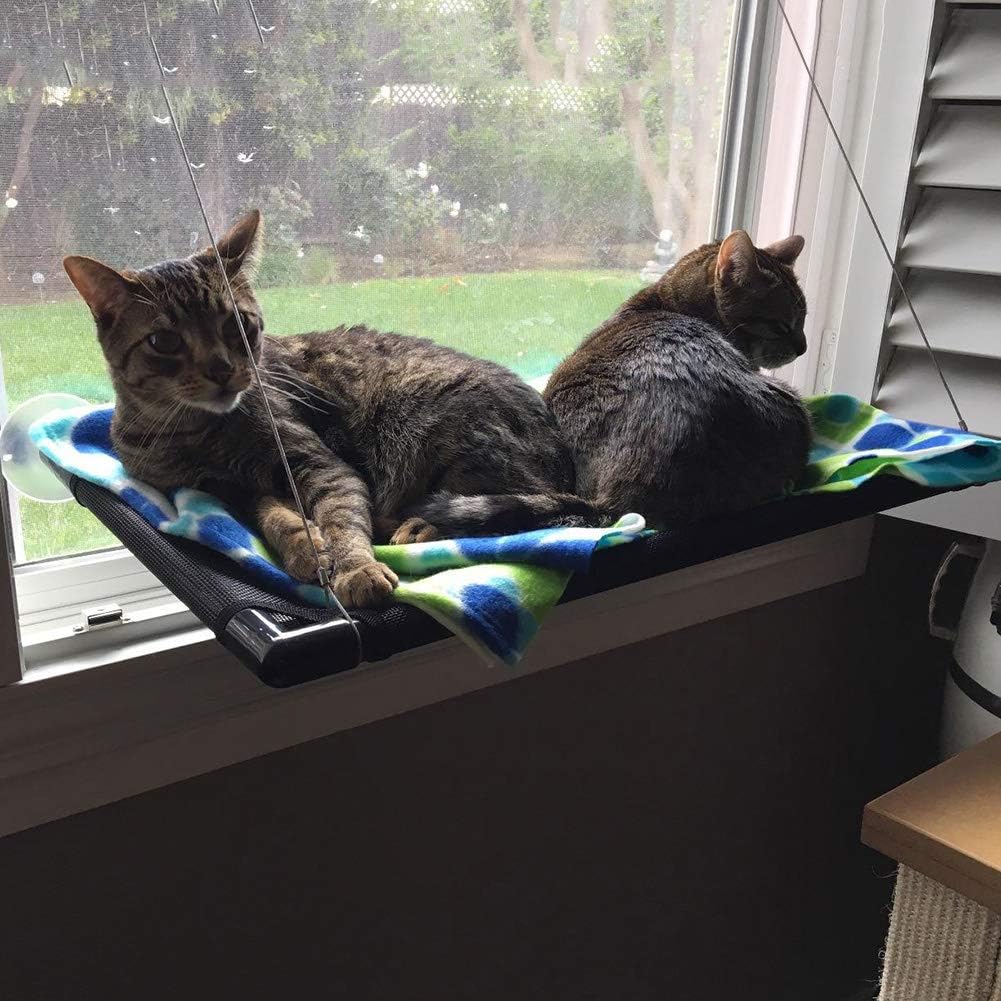 GRE1BEE Cat Hammocks Window Bed Perch Seat Kitten Sunny for Lager Cats Perches Furniture Two Kitty Sill Seat Mounted Animal Pet Cot Beds Upgraded Version 4 Big Suction Cups Holds Up 50lb