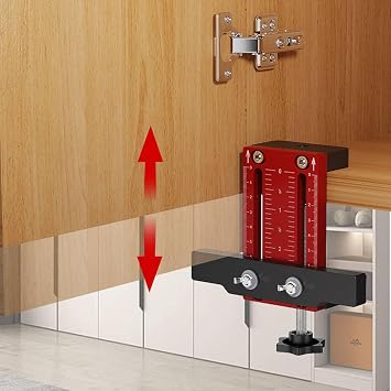 Cabinet Door Mounting Jig, Aluminum Alloy Cabinet Hardware Jig Tool Set with Adjustable Support Arm, Adjustable Drill Guide Template Tool for Kitchen, Bathroom, Wardrobe