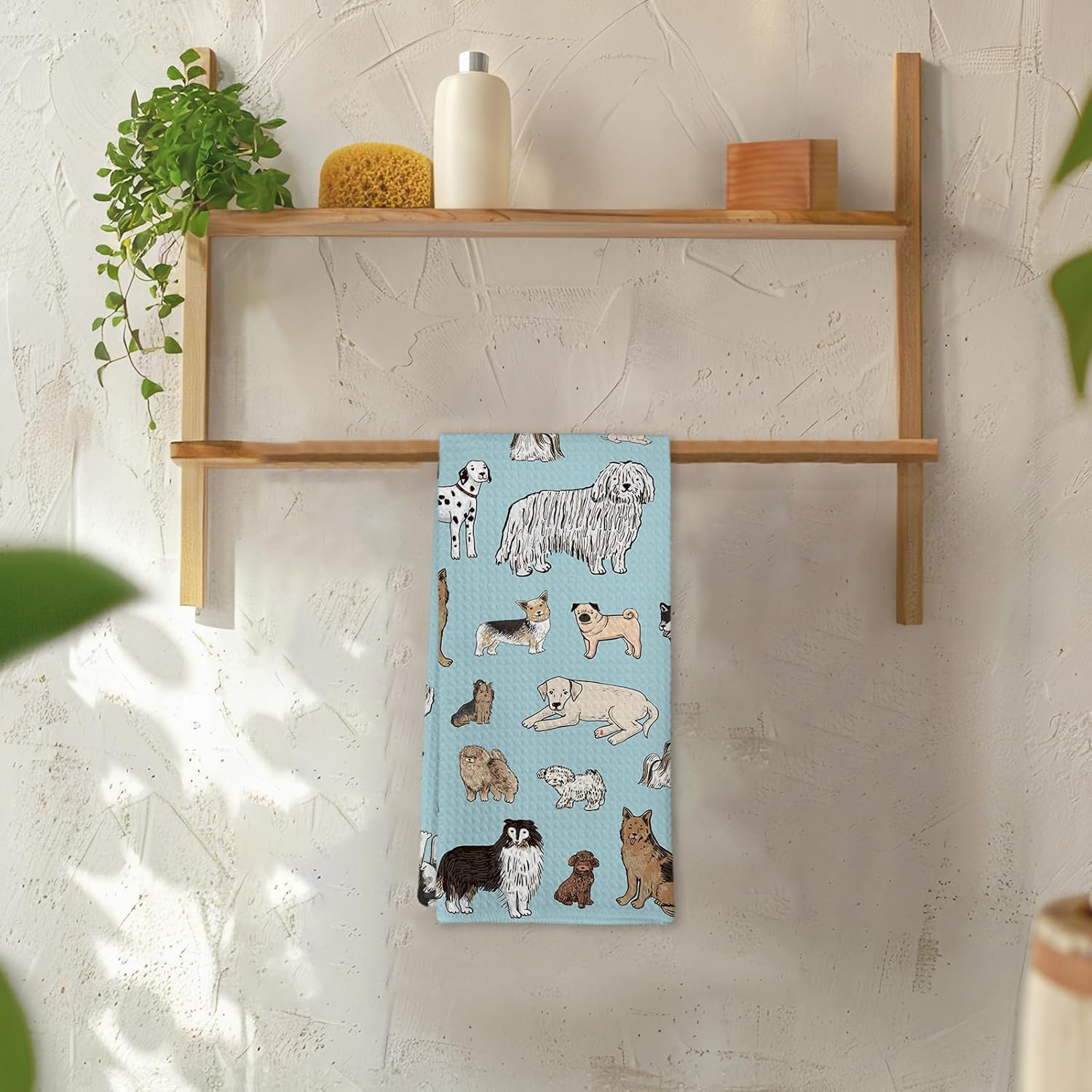 Funny Dog Teal Kitchen Hand Towels Decor, Cute Dogs Themed Blue Decorative Dish Hand Tea Towels for Bathroom Kitchen Decor Decorations, Dog Owner Lovers Gifts for Women Kids,16x24Inch - Image 5