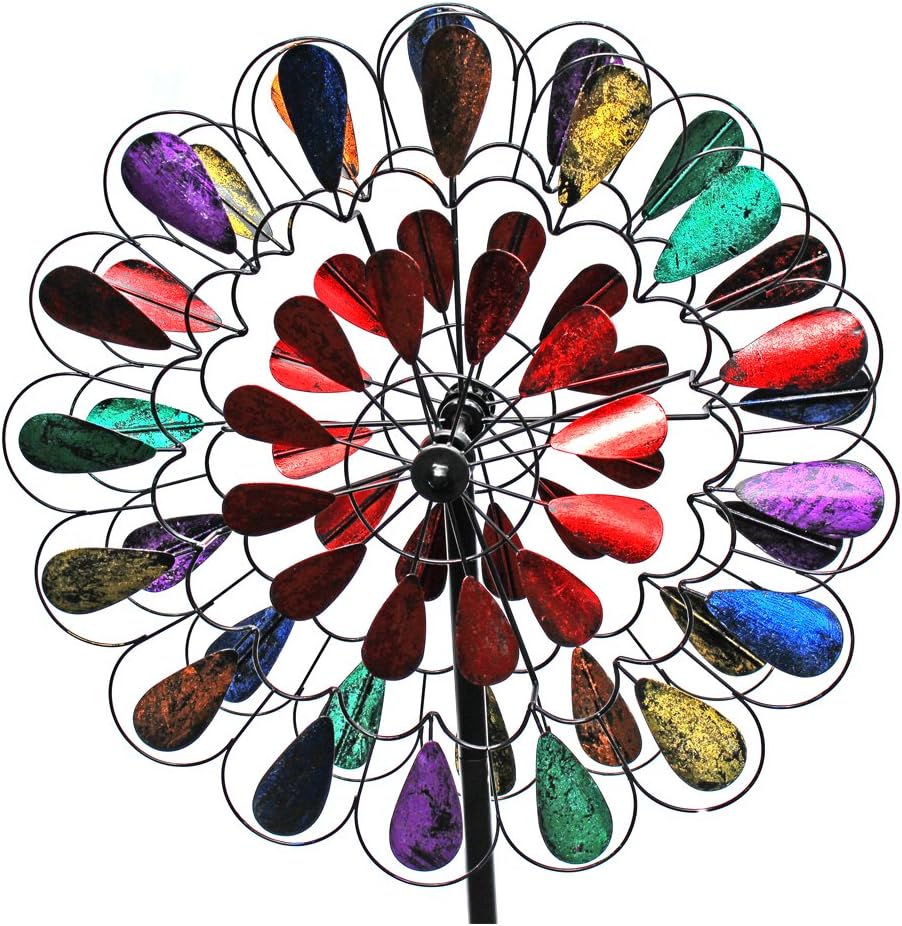 84 inch Tall Multi Colored Garden Wind Spinner - Decorative Kinetic Wind Mill - Unique Outdoor Lawn and Garden Decor, Lawn Ornament