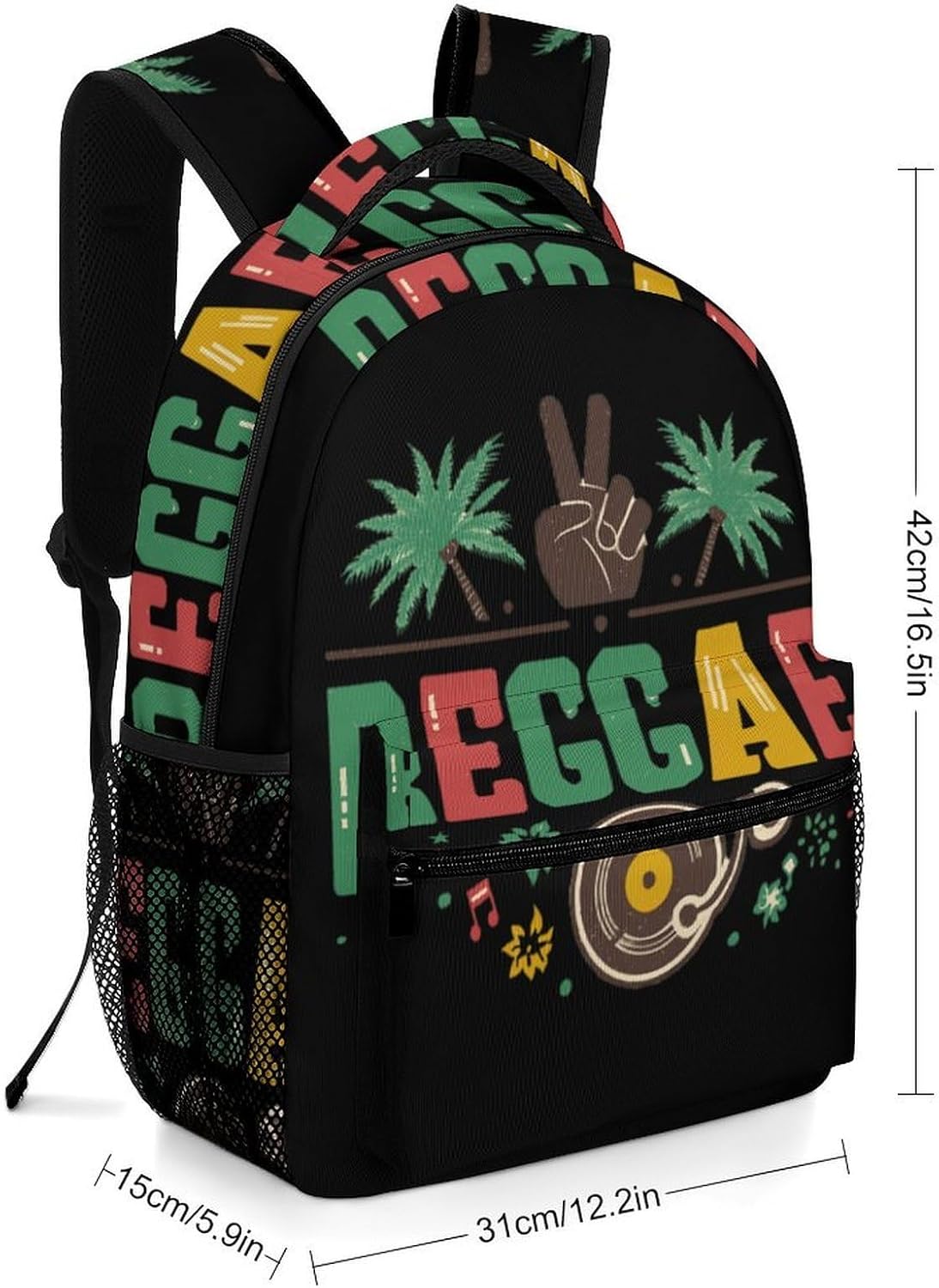 Reggae Music Records Rasta Plams Tree Unisex Backpack Casual Daypacks Lightweight Shoulders Bag for Camping Hiking Travel