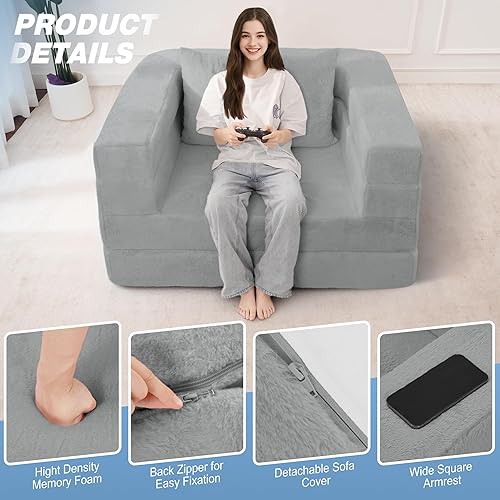 Miniatura 112 de Cama humana gigante para perro, cama 3 en 1 para perro de tamaño humano con funda de piel sintética lavable, cama grande plegable para mascotas con