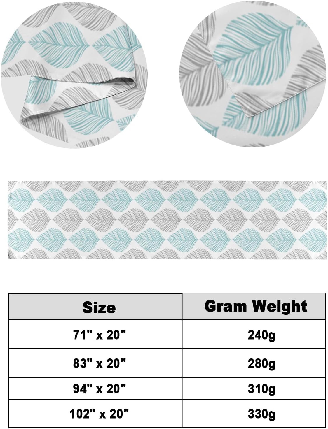 Bed Runner Scarf, Grey and Turquoise Olive Leaf Texture Watercolor Hand Drawn King Bed Bedding Scarves Cover Decorative Bed Scarf for Home Hotel Guesthouse Bedroom Wedding Room Guestrooms 83"x20"