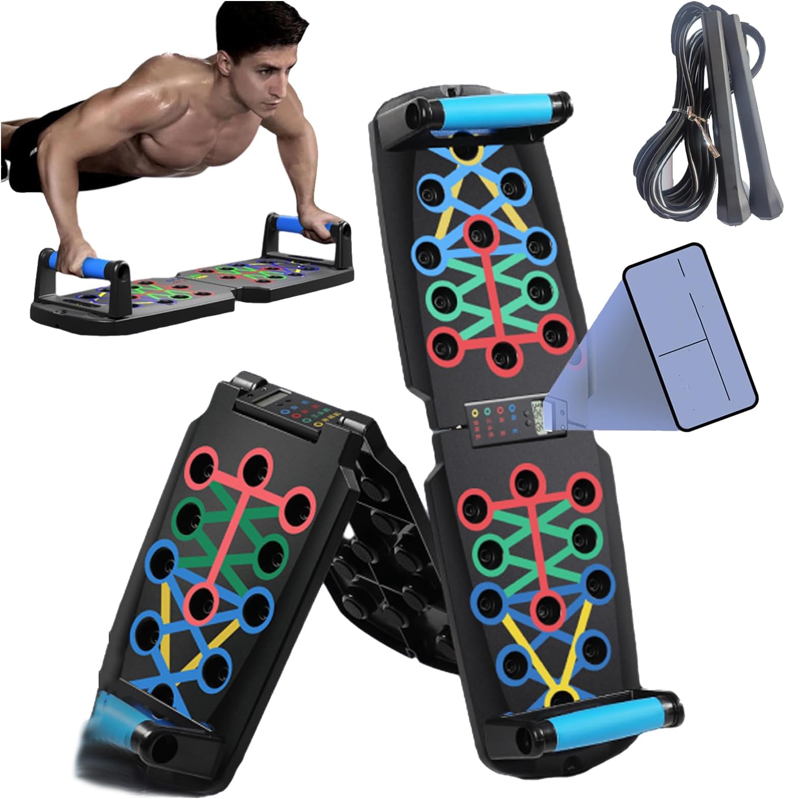 Rocuma Push-up Board,Rocuma Foldable Pushup Board for Home Gym,28 Holes Full Body Fitness Board Larger and thicker With non-slip bottom pad for Home Gym