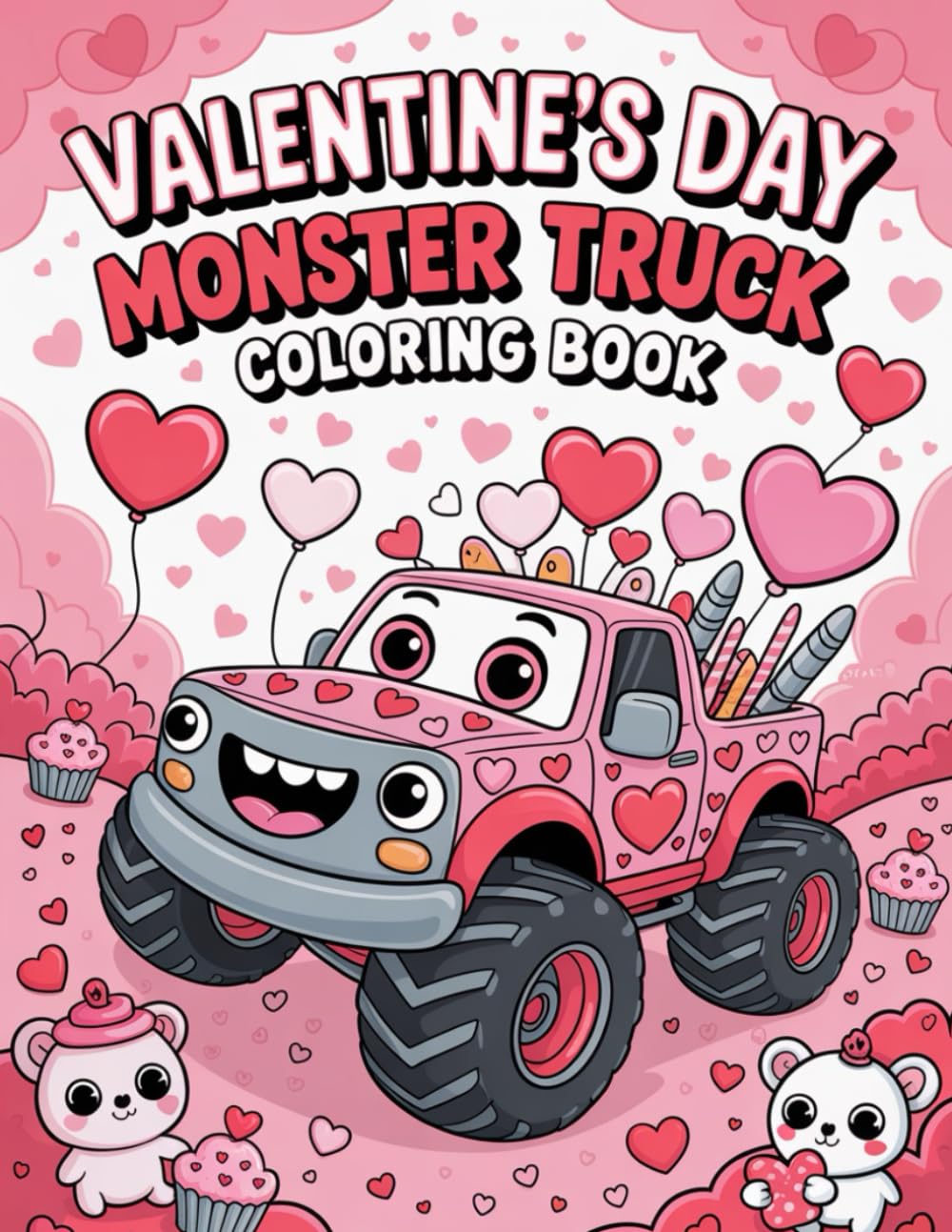 Valentine’s Day Monster Truck Coloring Book: Big Monster Trucks Cute Hearts Valentine Fun for Kids